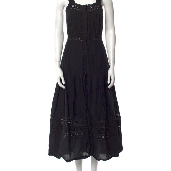 LSF LOVE SHACK FANCY Square Neckline Long Black Cotton Crochet Dress Size Small - Picture 7 of 13